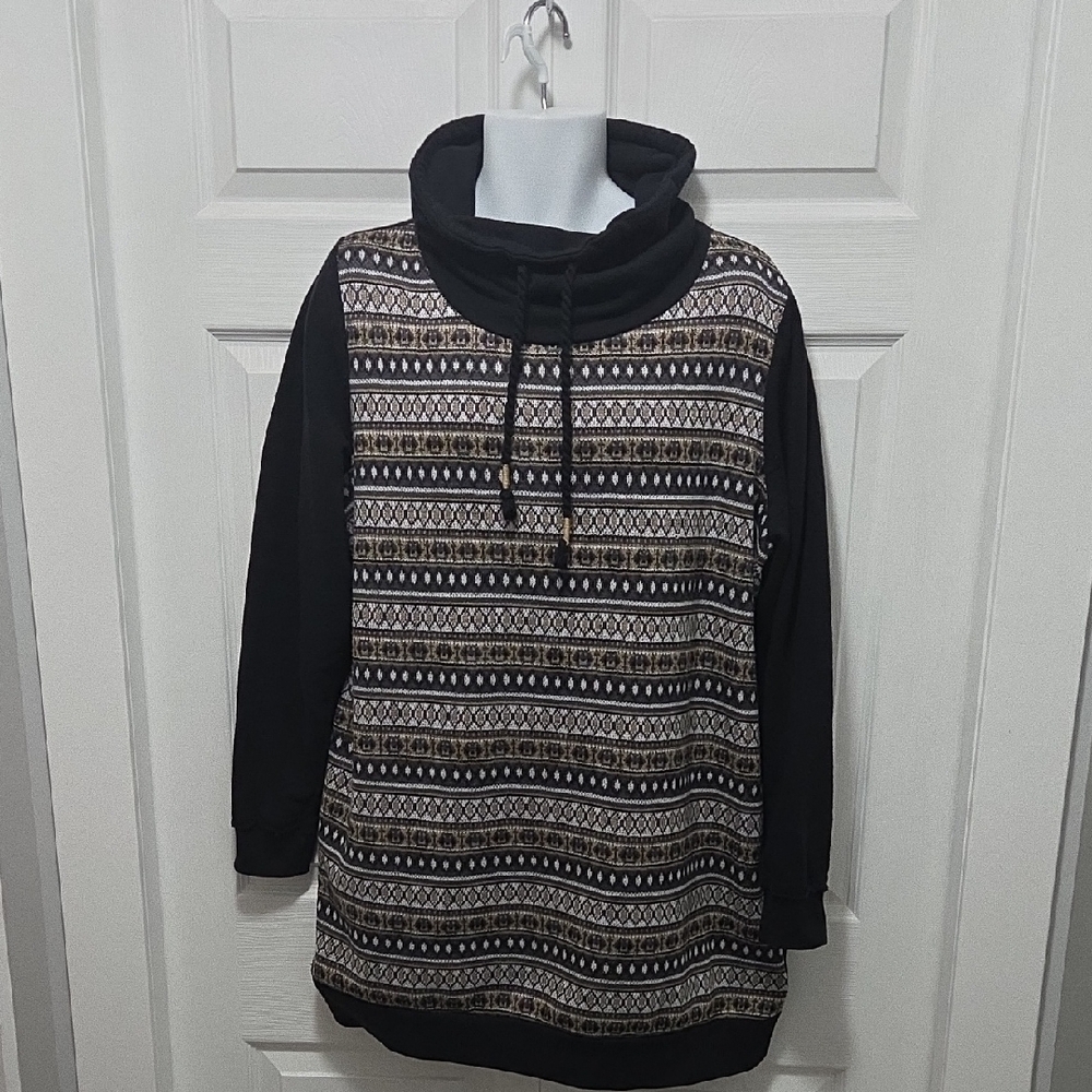 Maurices 2x Black and Cream Patterned Cowl Neck Sweater